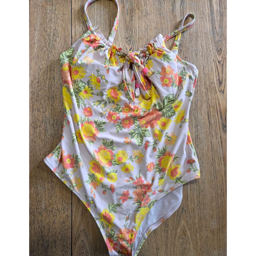 Aerie Orange One Piece Cut Out Medium Swimsuit Low Back Peek A Boo